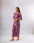 Midnight Blooms: Multi-Color Flower on Black Muslin Co-ord Set - Hukum Jaipur