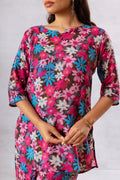 Midnight Blooms: Multi-Color Flower on Black Muslin Co-ord Set - Hukum Jaipur