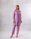 Lavender Blooms: Purple Floral Muslin Semi-Shirt Co-ord Set - Hukum Jaipur