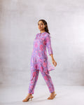 Lavender Blooms: Purple Floral Muslin Semi-Shirt Co-ord Set - Hukum Jaipur