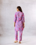 Lavender Blooms: Purple Floral Muslin Semi-Shirt Co-ord Set - Hukum Jaipur