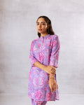 Lavender Blooms: Purple Floral Muslin Semi-Shirt Co-ord Set - Hukum Jaipur