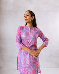 Lavender Blooms: Purple Floral Muslin Semi-Shirt Co-ord Set - Hukum Jaipur