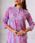 Lavender Blooms: Purple Floral Muslin Semi-Shirt Co-ord Set - Hukum Jaipur