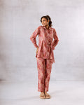 Elegant Peach Cotton Co-ord Set with Tie-Ups - Hukum Jaipur