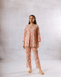 Elegant Grey Cotton Botanical Co-ord Set - Hukum Jaipur