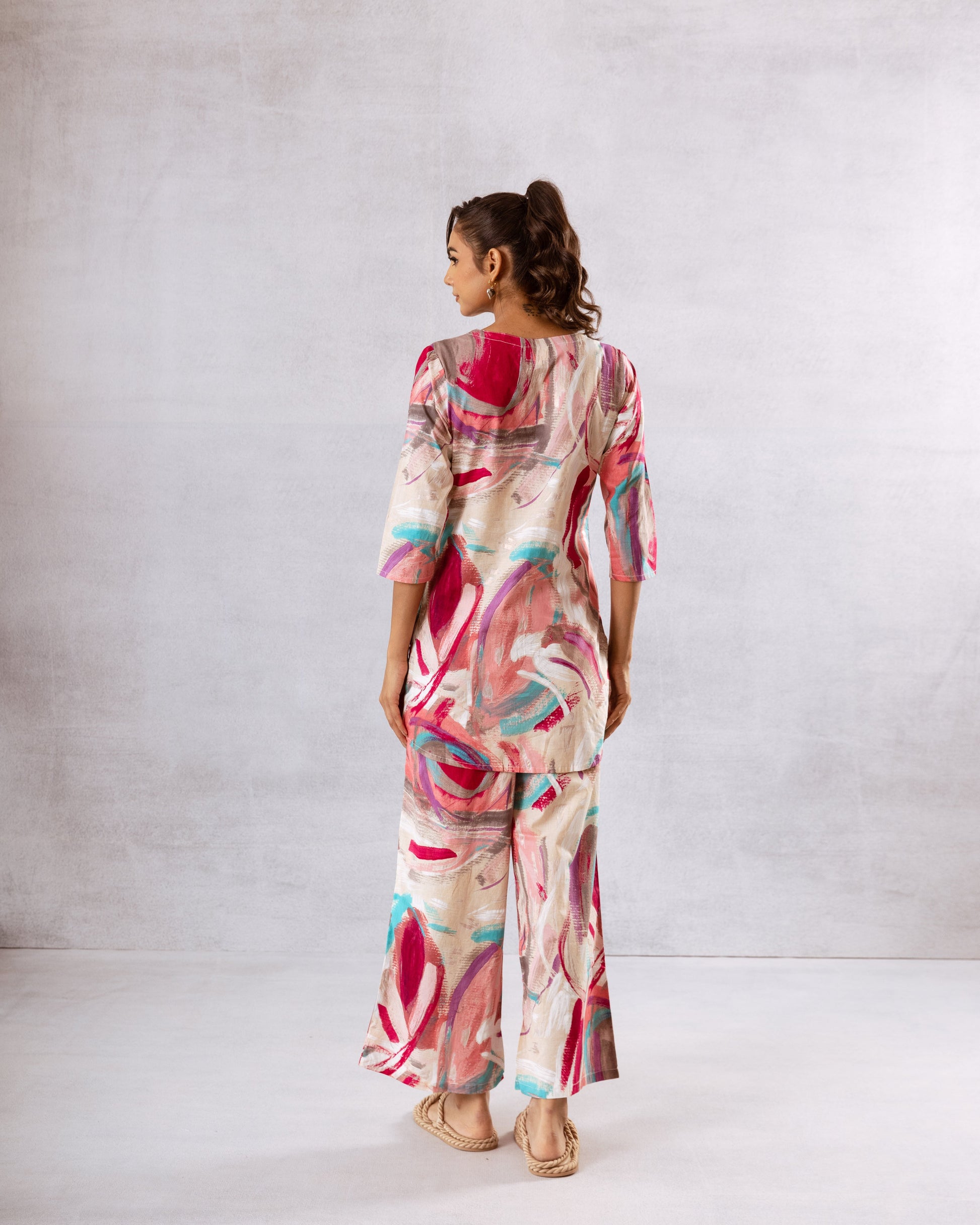 Vivid Whirl: Multi-Color Abstract Print Co-ord Set - Hukum Jaipur