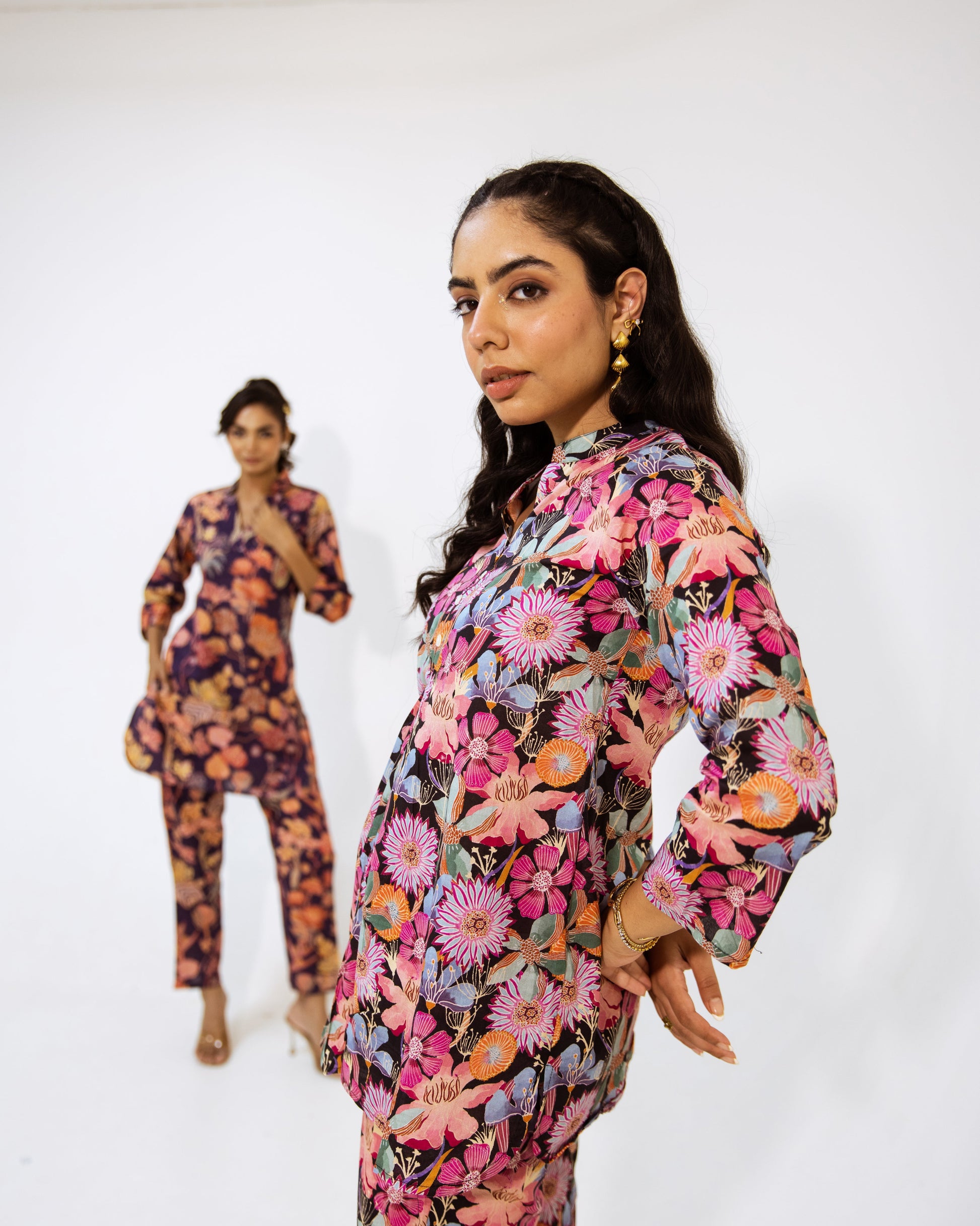 Noir Black Cotton Floral Print Co-ord Set - Hukum Jaipur