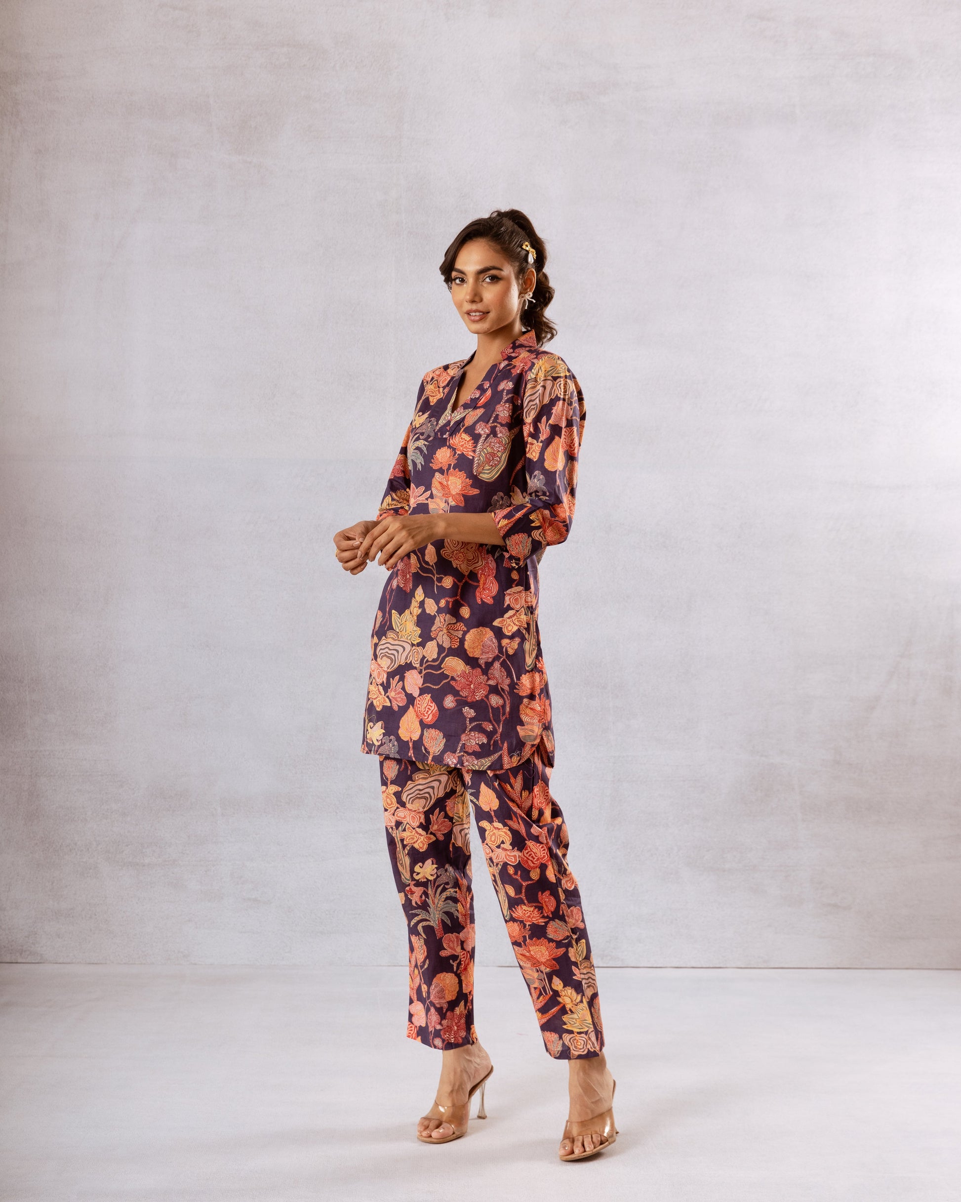 Navy Botanica: Cotton Botanical Print Co-ord Set - Hukum Jaipur