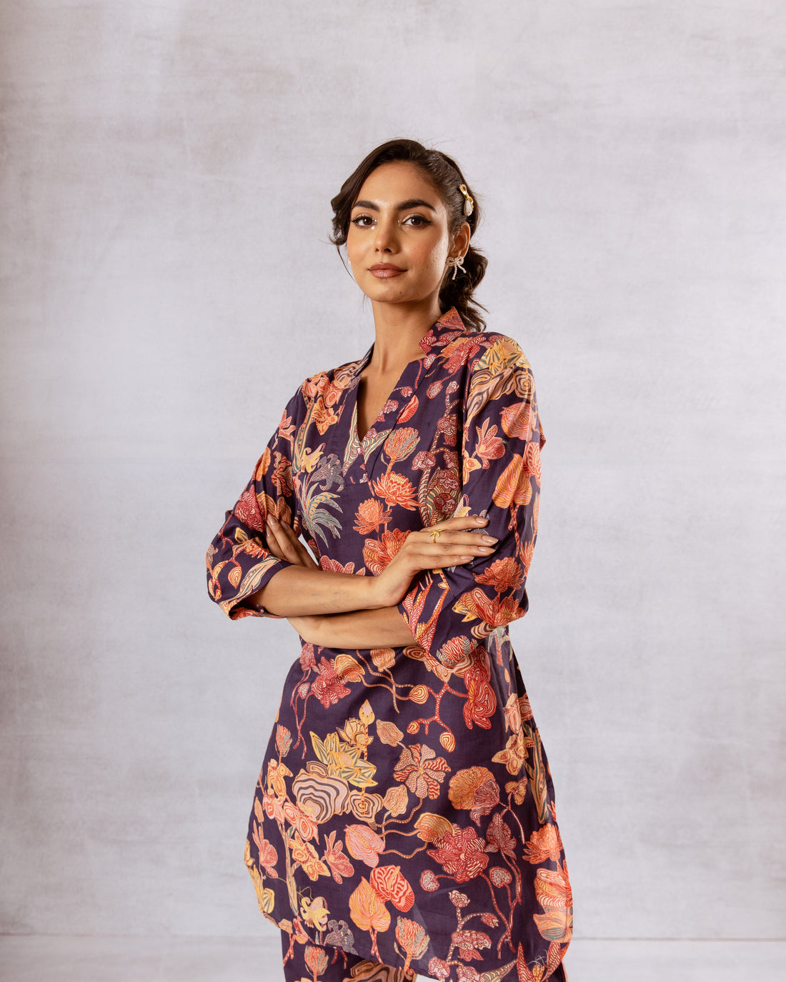 Navy Botanica: Cotton Botanical Print Co-ord Set - Hukum Jaipur