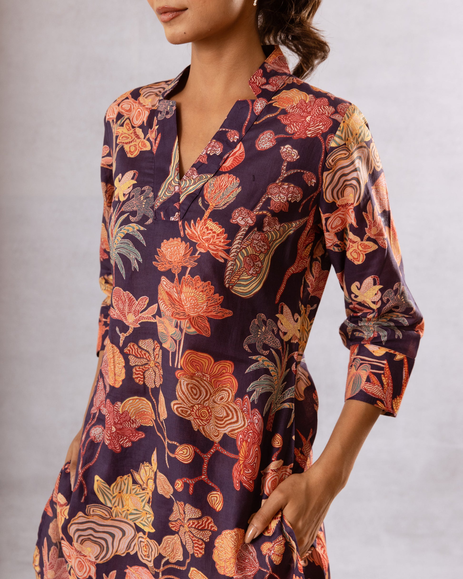 Navy Botanica: Cotton Botanical Print Co-ord Set - Hukum Jaipur