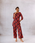 Nautical Charm: Navy Blue Co-ord Set with Vibrant Red Floral - Hukum Jaipur