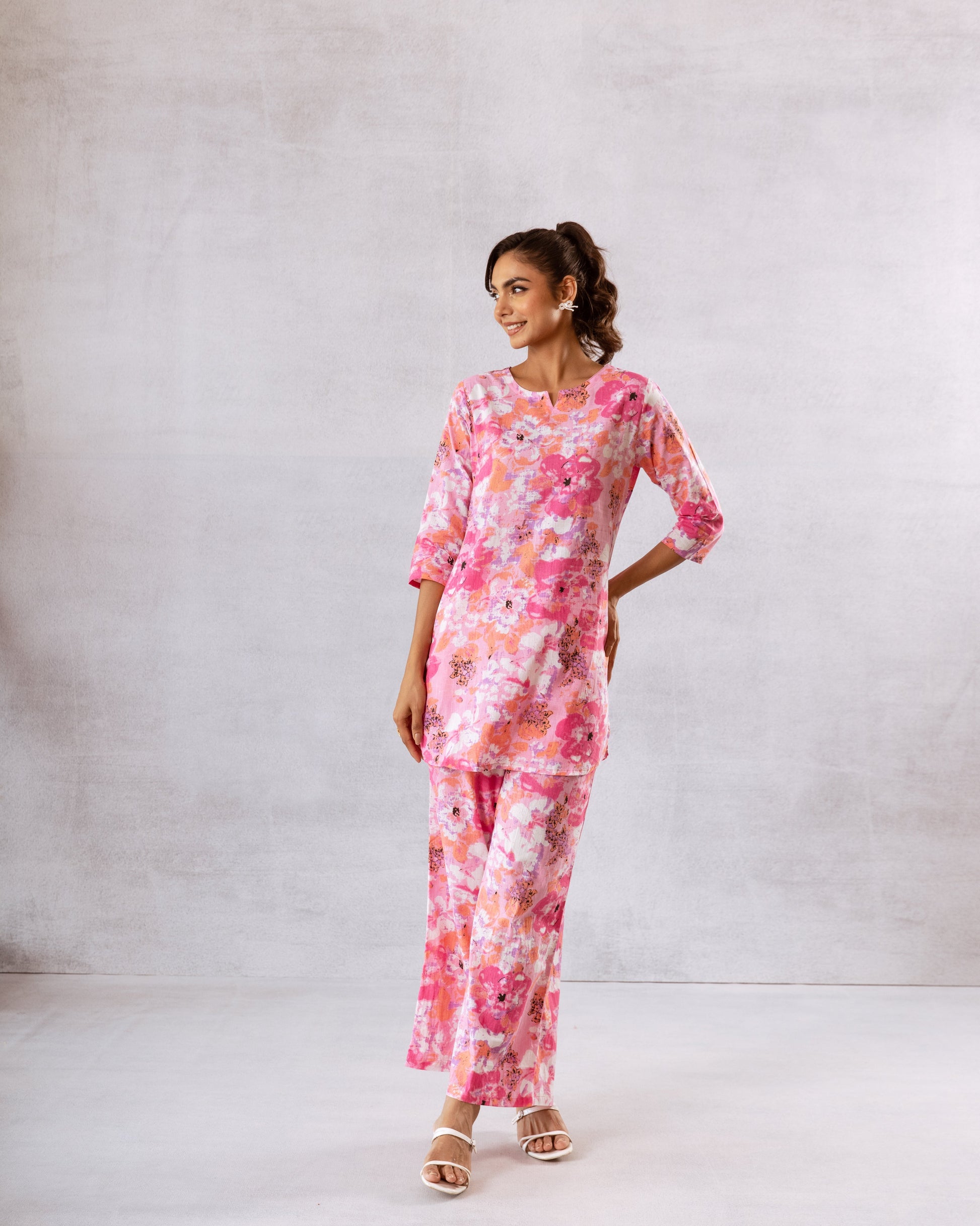 Feminine Flourish: Pink Floral Co-ord Set - Hukum Jaipur