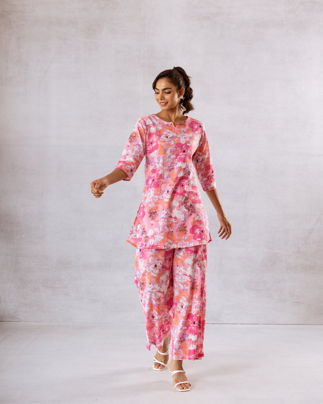 Feminine Flourish: Pink Floral Co-ord Set - Hukum Jaipur