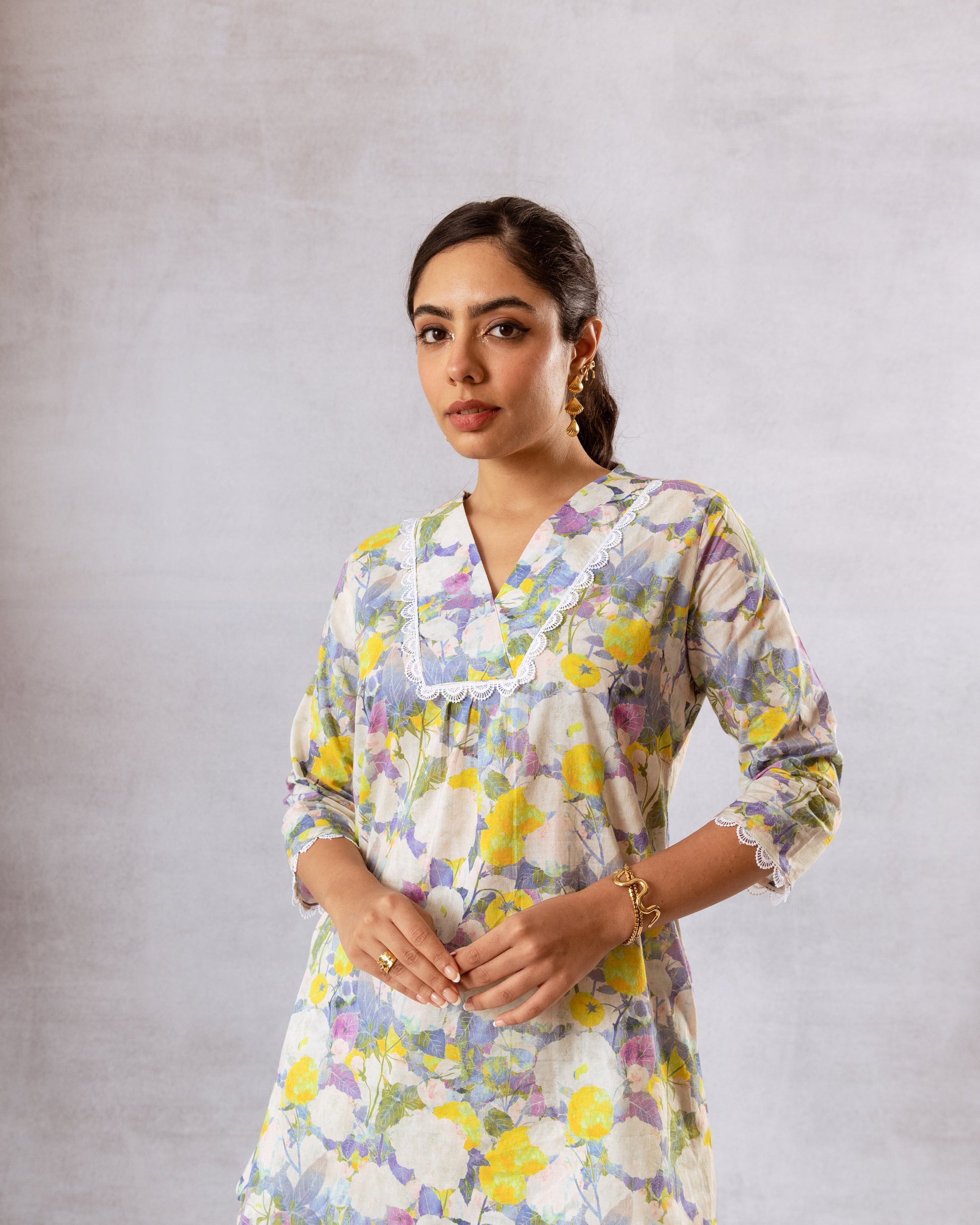 Charming Lace-Trimmed Blue Cotton Co-ord Set - Hukum Jaipur