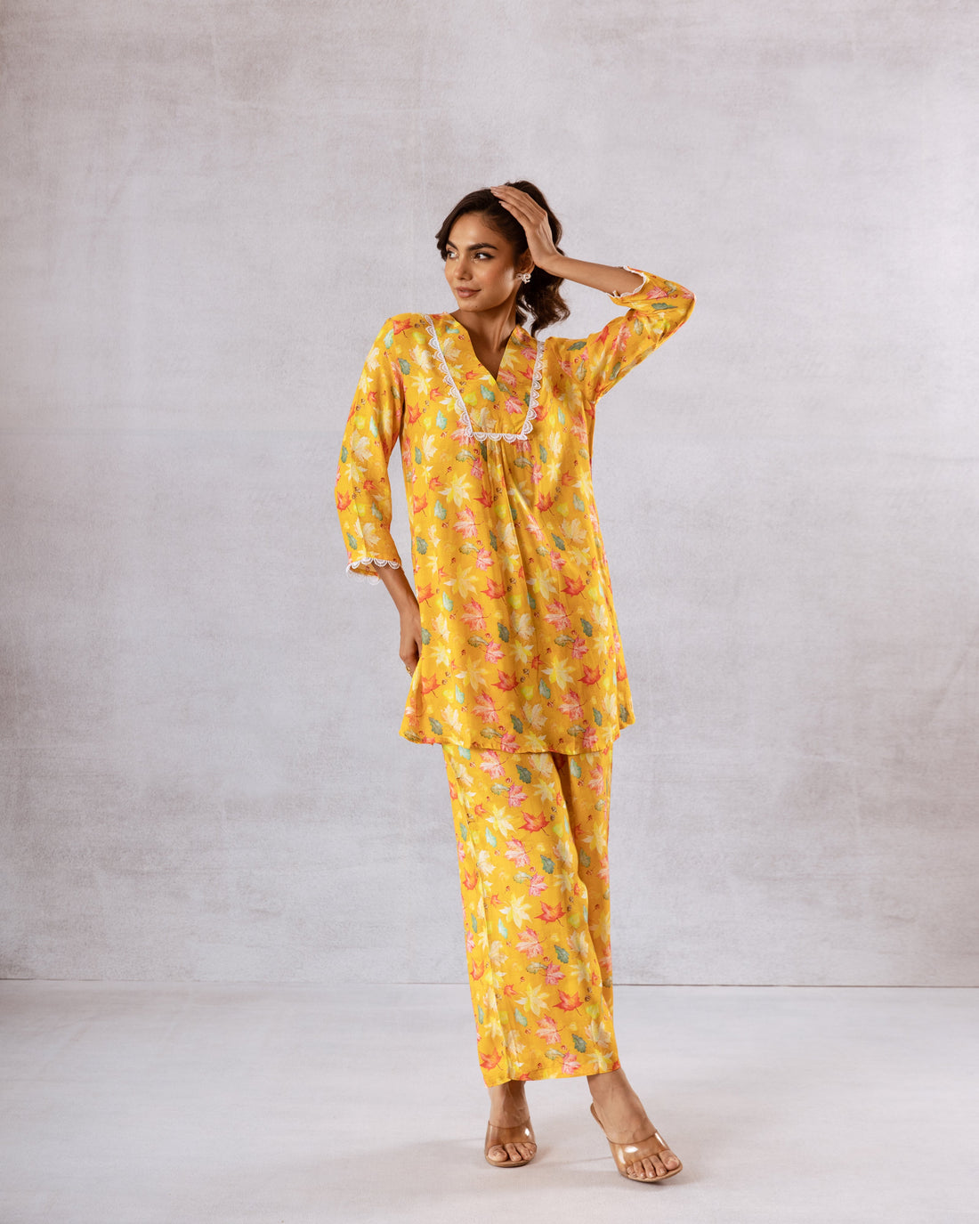 Lively Yellow Floral Muslin Co-ord Set - Hukum Jaipur