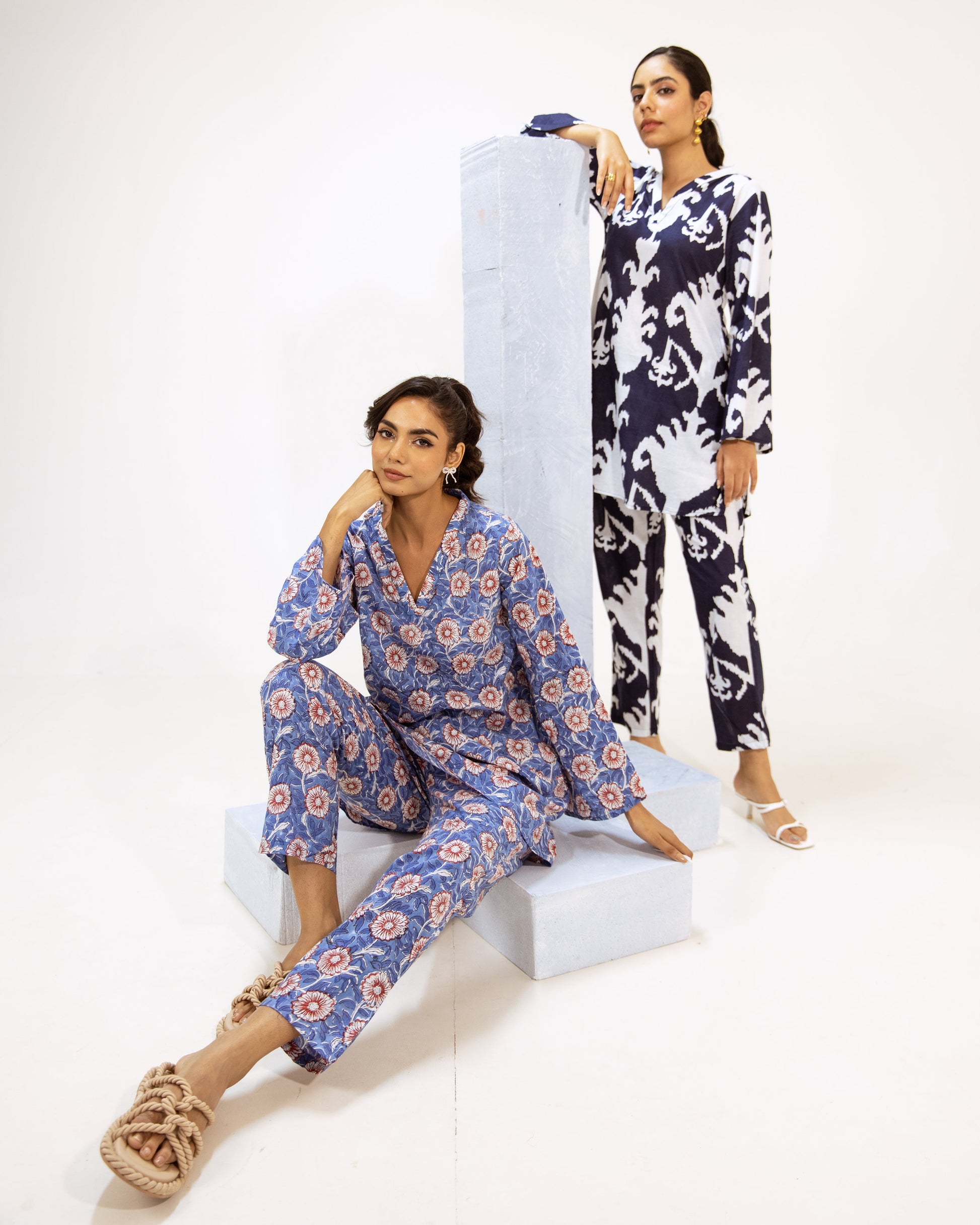 Lush Blue Botanical Cotton Co-ord Set – Nature-Inspired Chic - Hukum Jaipur