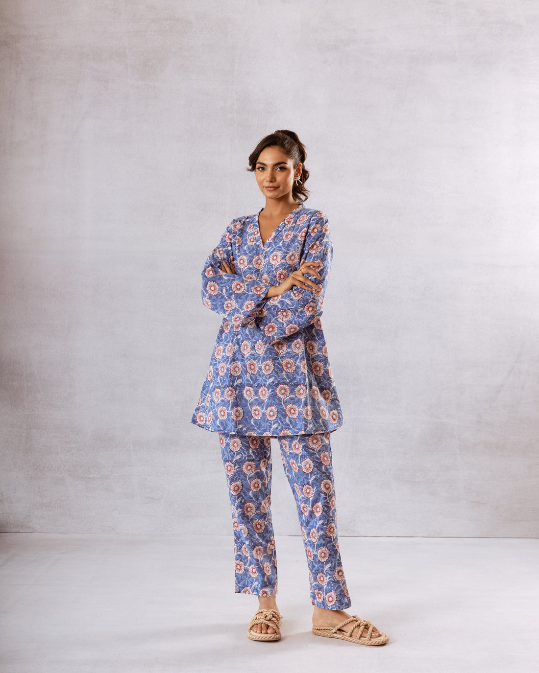 Lush Blue Botanical Cotton Co-ord Set – Nature-Inspired Chic - Hukum Jaipur