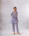 Lush Blue Botanical Cotton Co-ord Set – Nature-Inspired Chic - Hukum Jaipur