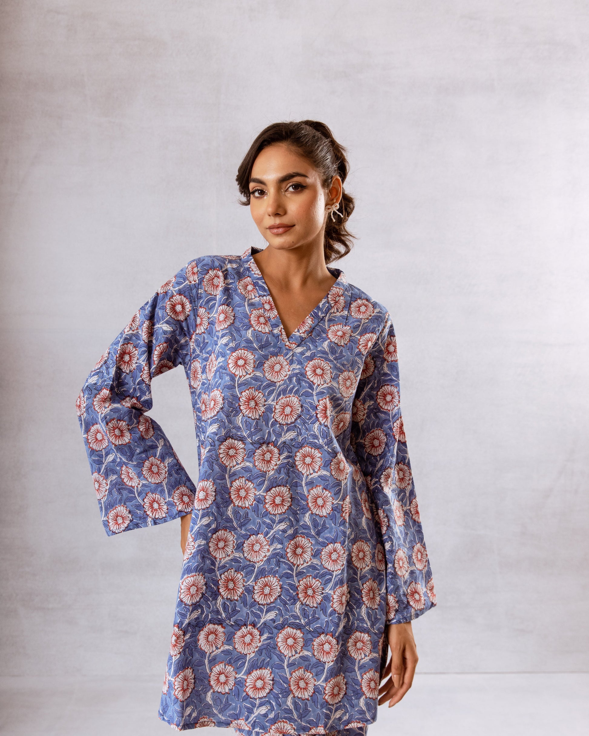 Lush Blue Botanical Cotton Co-ord Set – Nature-Inspired Chic - Hukum Jaipur