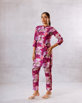 Amethyst Hues: Purple Abstract Muslin Semi-Shirt Co-ord Set - Hukum Jaipur