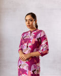 Amethyst Hues: Purple Abstract Muslin Semi-Shirt Co-ord Set - Hukum Jaipur