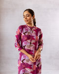 Amethyst Hues: Purple Abstract Muslin Semi-Shirt Co-ord Set - Hukum Jaipur