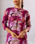 Amethyst Hues: Purple Abstract Muslin Semi-Shirt Co-ord Set - Hukum Jaipur