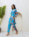 Azure Drift: Blue Muslin Co-ord Set - Hukum Jaipur