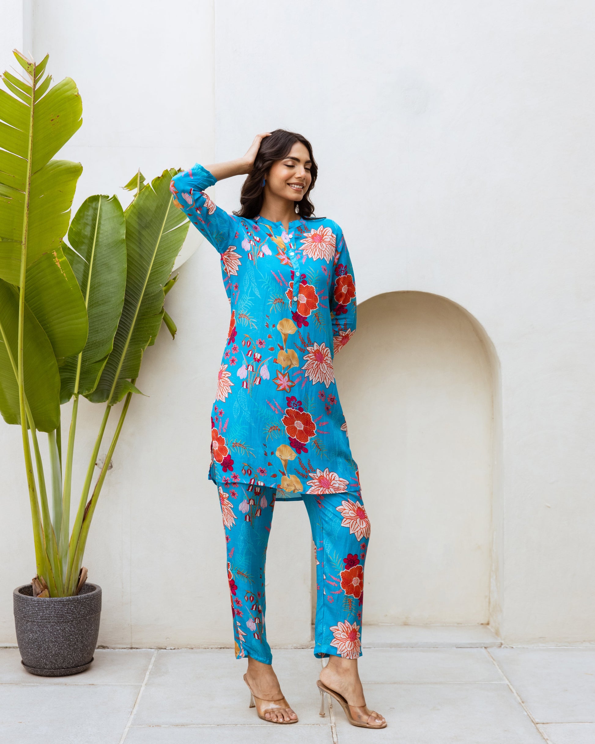 Azure Drift: Blue Muslin Co-ord Set - Hukum Jaipur