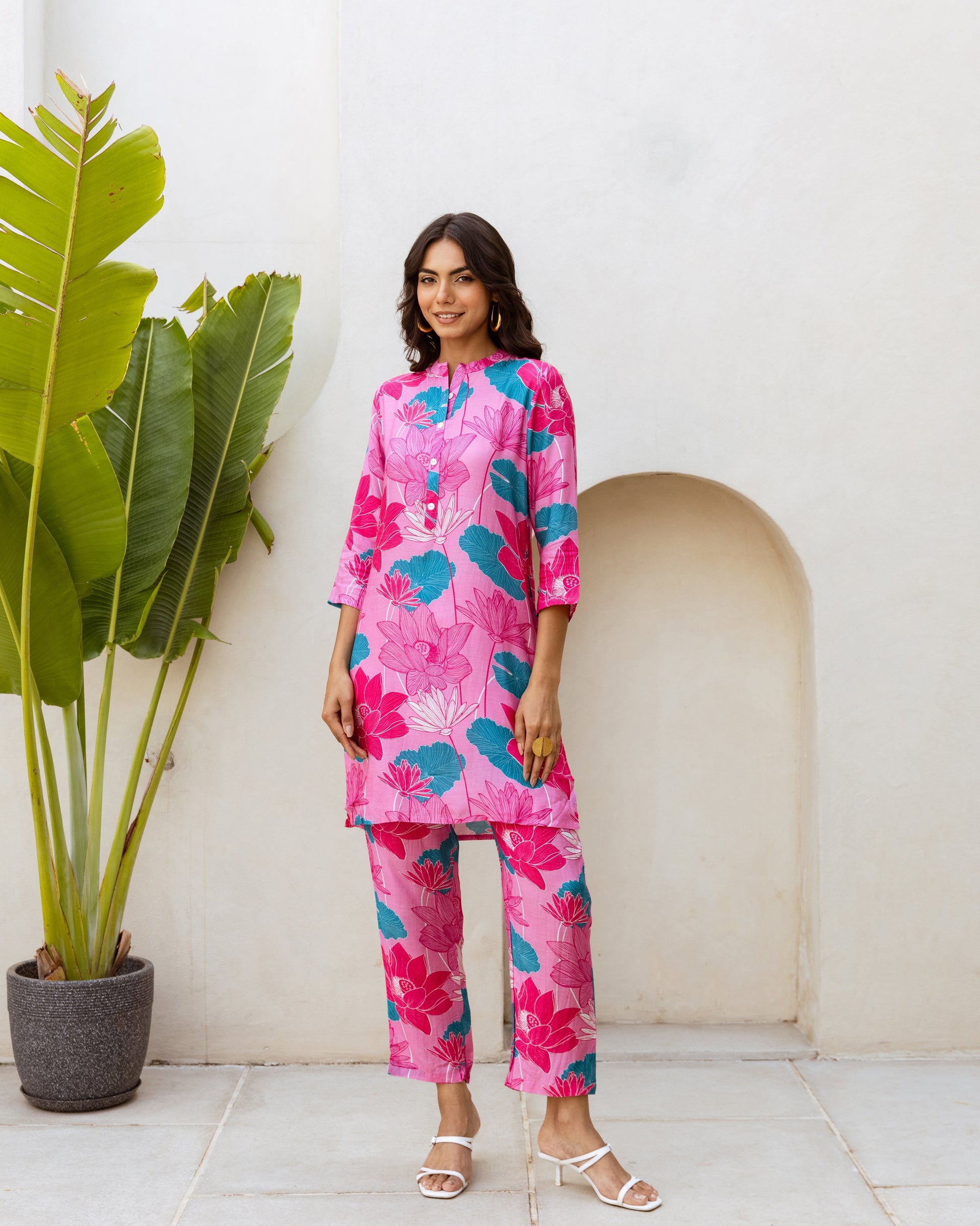 Petal Charm: Pink Muslin Co-ord Set - Hukum Jaipur