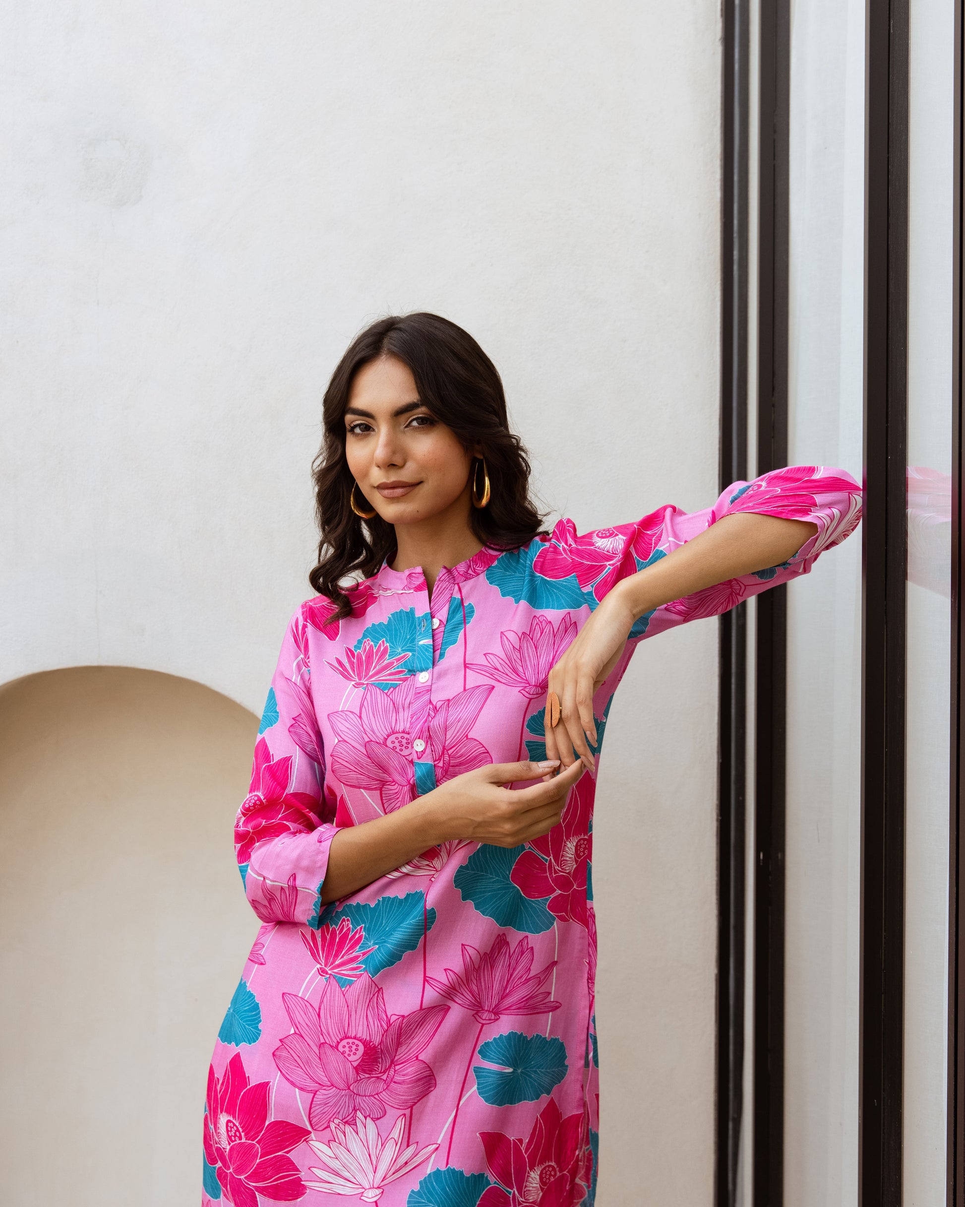 Petal Charm: Pink Muslin Co-ord Set - Hukum Jaipur