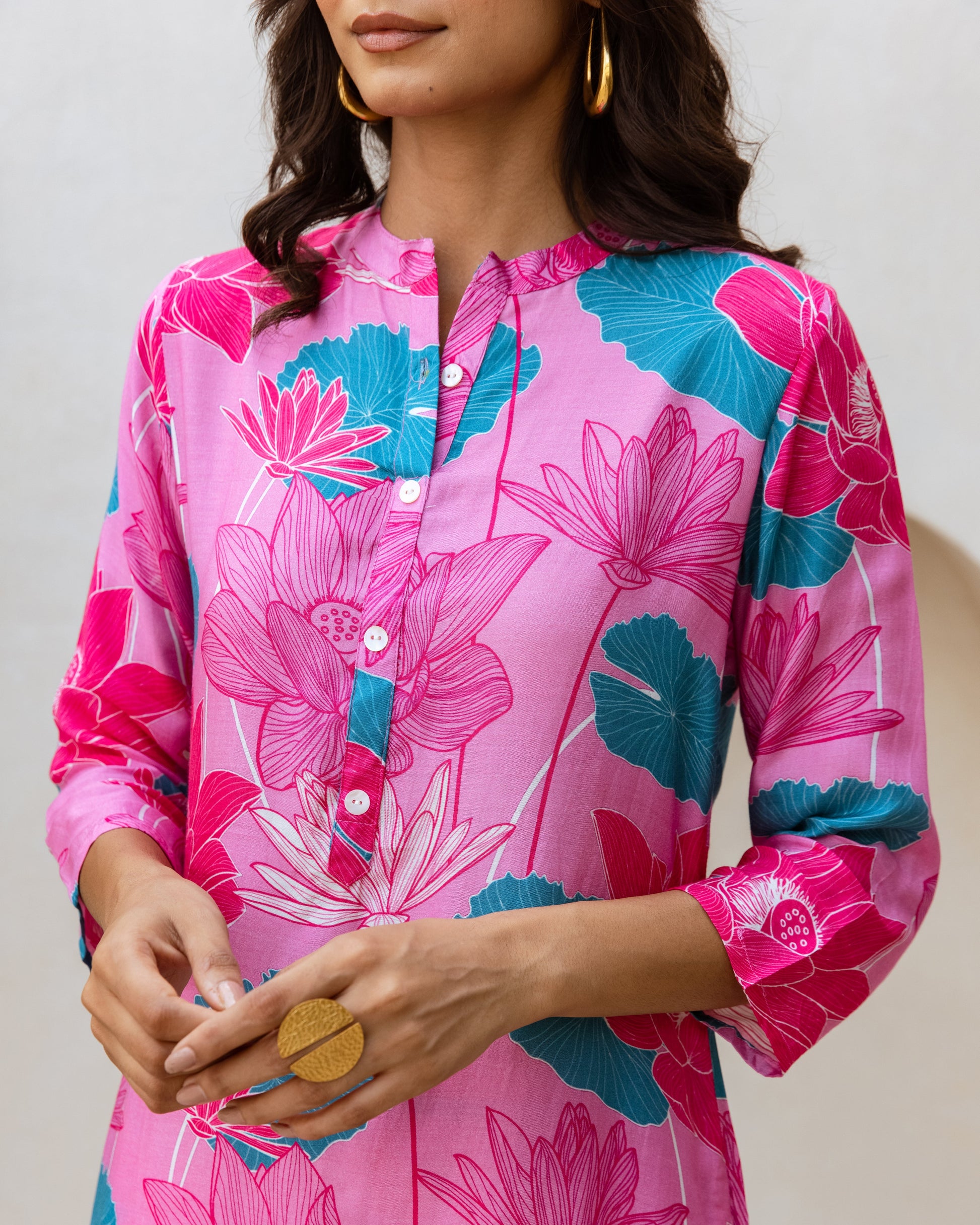 Petal Charm: Pink Muslin Co-ord Set - Hukum Jaipur