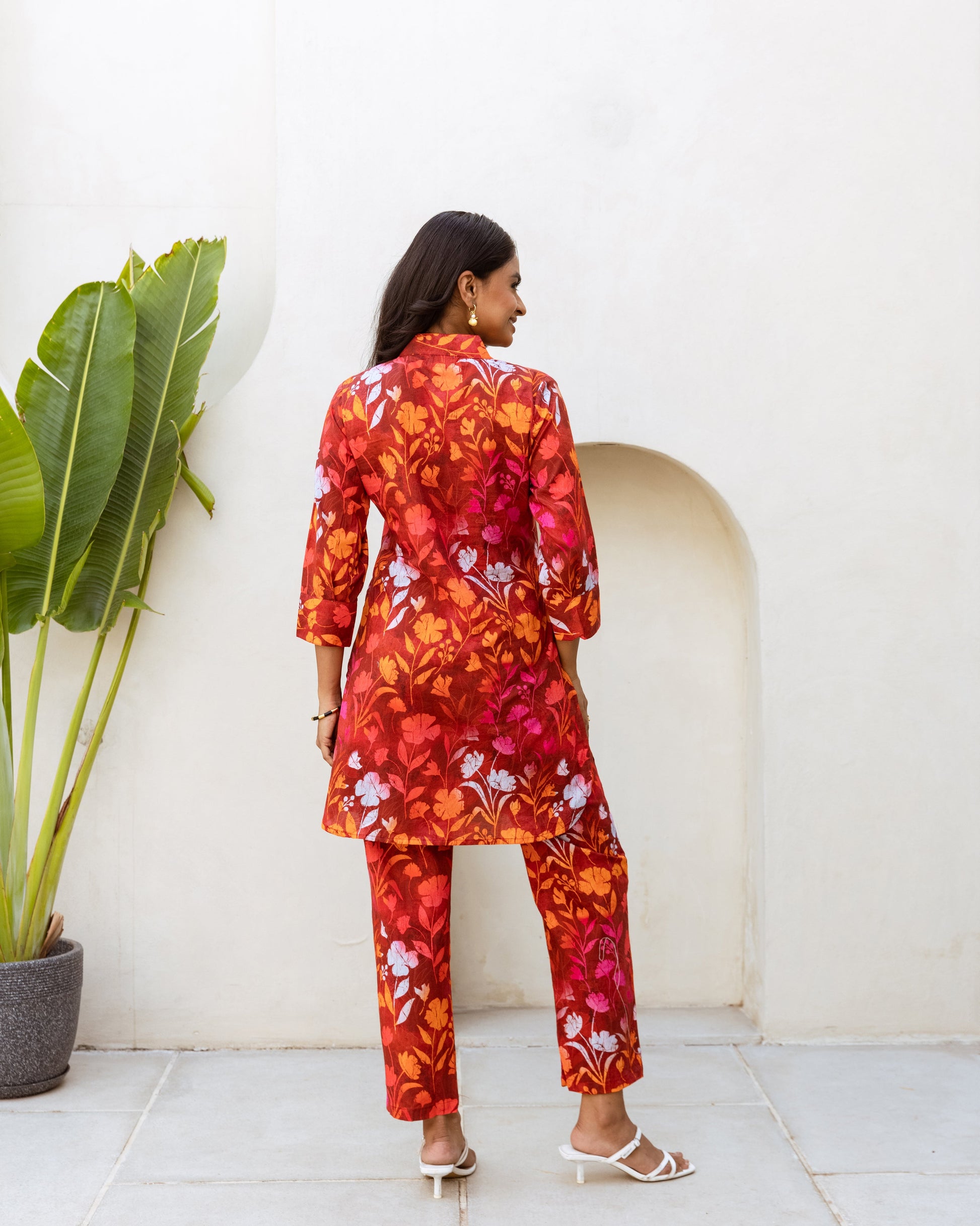 Crimson Charm: Red Floral Cotton Co-ord Set - Hukum Jaipur