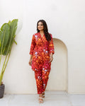 Crimson Charm: Red Floral Cotton Co-ord Set - Hukum Jaipur