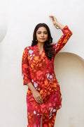 Crimson Charm: Red Floral Cotton Co-ord Set - Hukum Jaipur