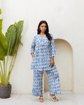 Tranquil Hues: Sky Blue Cotton Co-ord Set - Hukum Jaipur