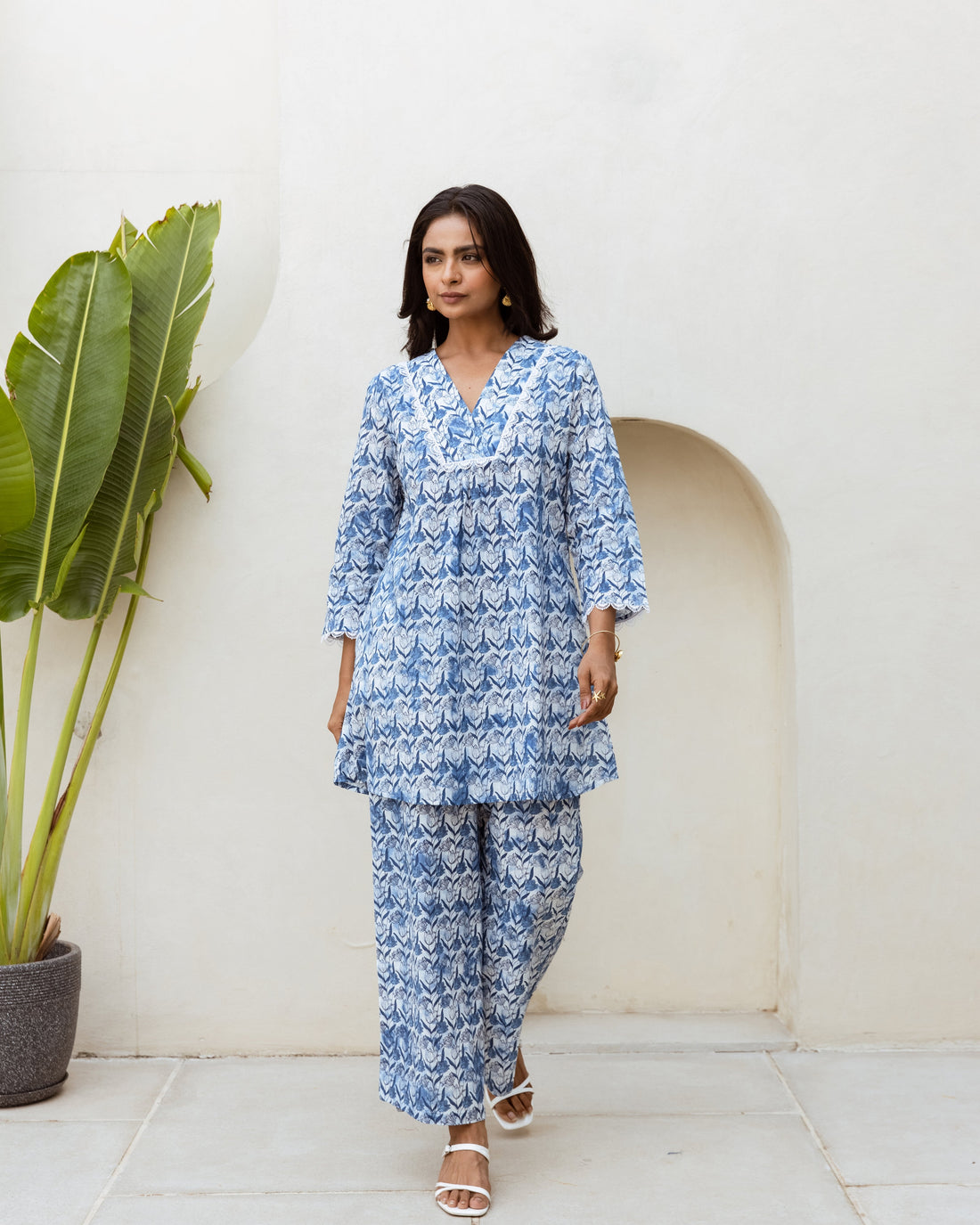 Tranquil Hues: Sky Blue Cotton Co-ord Set - Hukum Jaipur