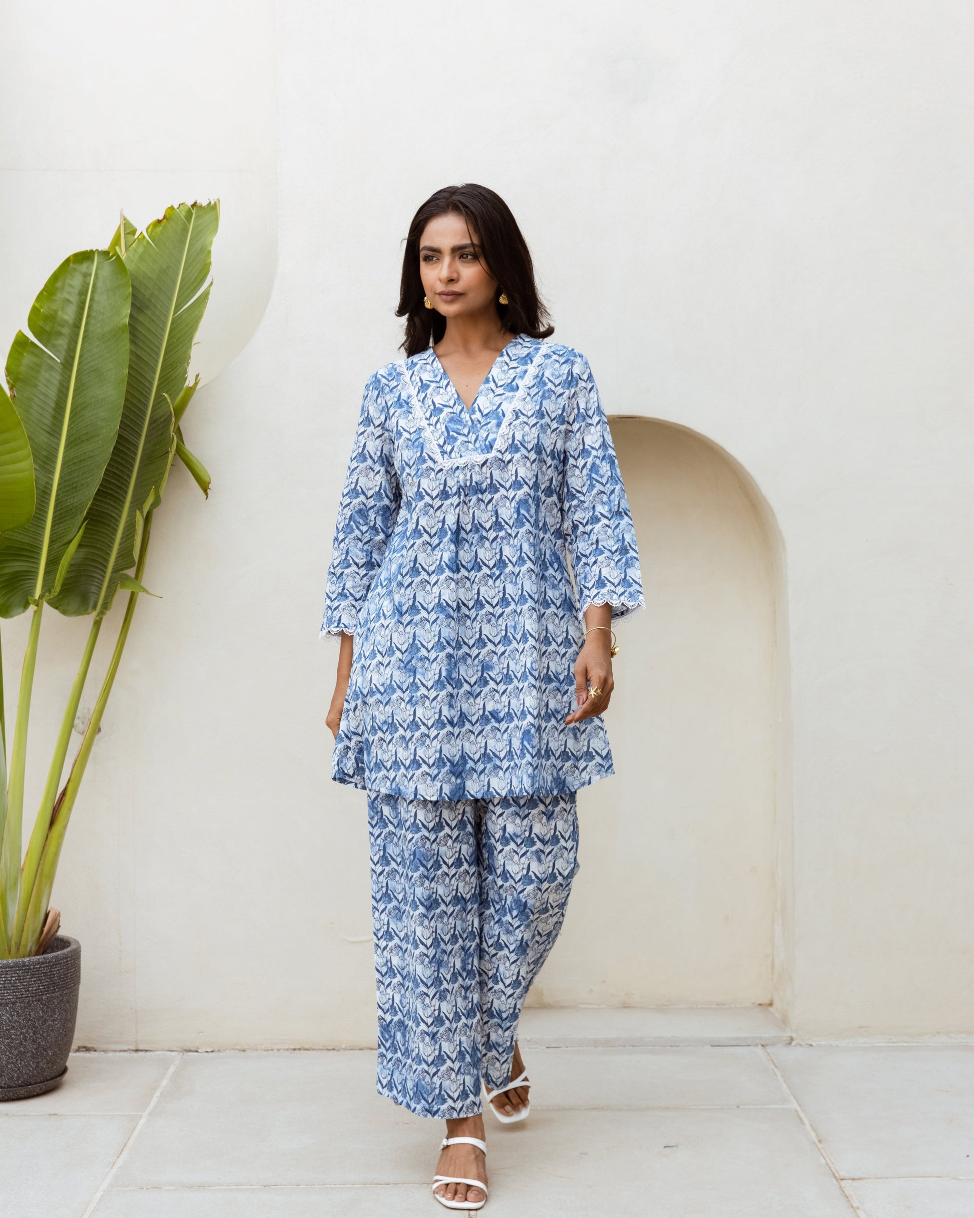 Tranquil Hues: Sky Blue Cotton Co-ord Set - Hukum Jaipur