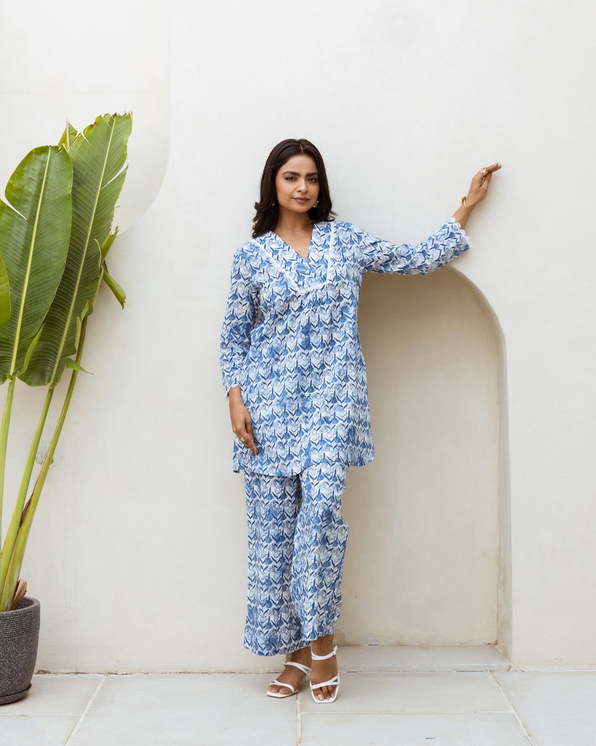 Tranquil Hues: Sky Blue Cotton Co-ord Set - Hukum Jaipur