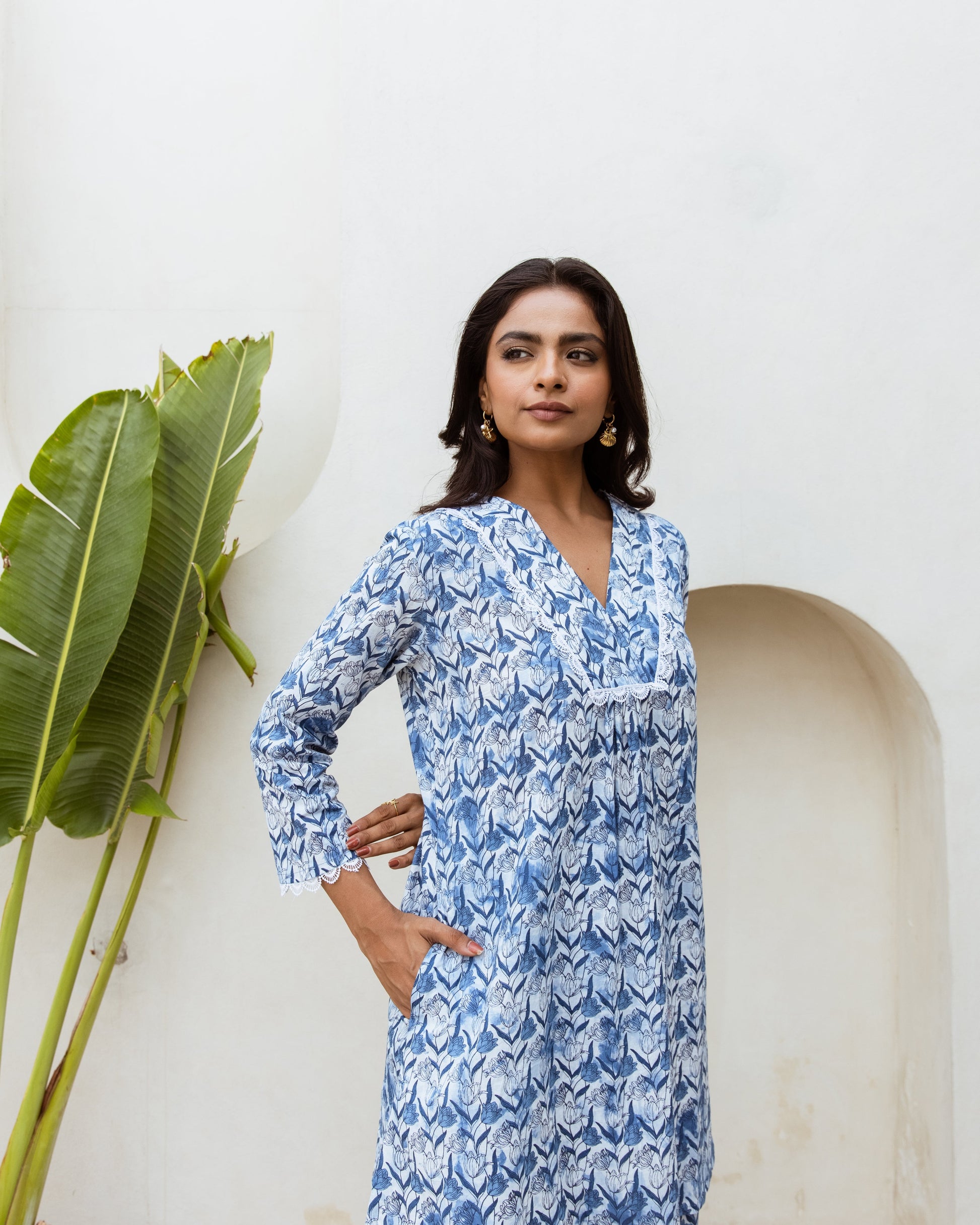 Tranquil Hues: Sky Blue Cotton Co-ord Set - Hukum Jaipur