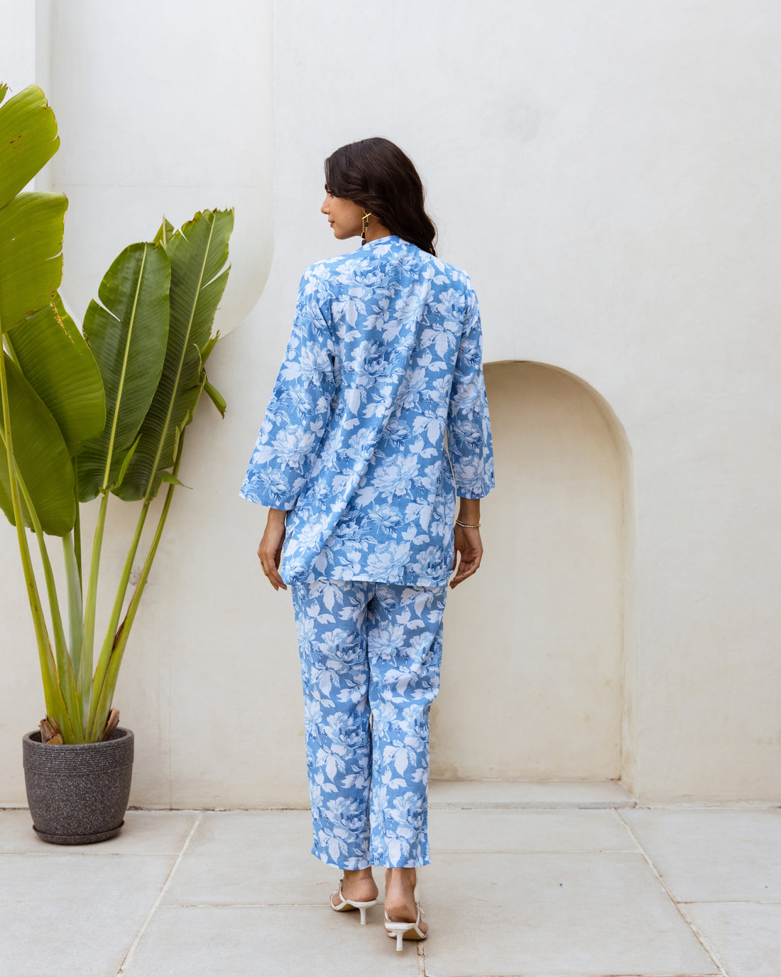 Breezy Blossom: Sky Blue Floral Cotton Co-ord Set - Hukum Jaipur