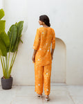 Chic Orange Minimalist Floral Muslin Co-ord Set - Hukum Jaipur