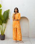 Chic Orange Minimalist Floral Muslin Co-ord Set - Hukum Jaipur