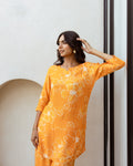 Chic Orange Minimalist Floral Muslin Co-ord Set - Hukum Jaipur