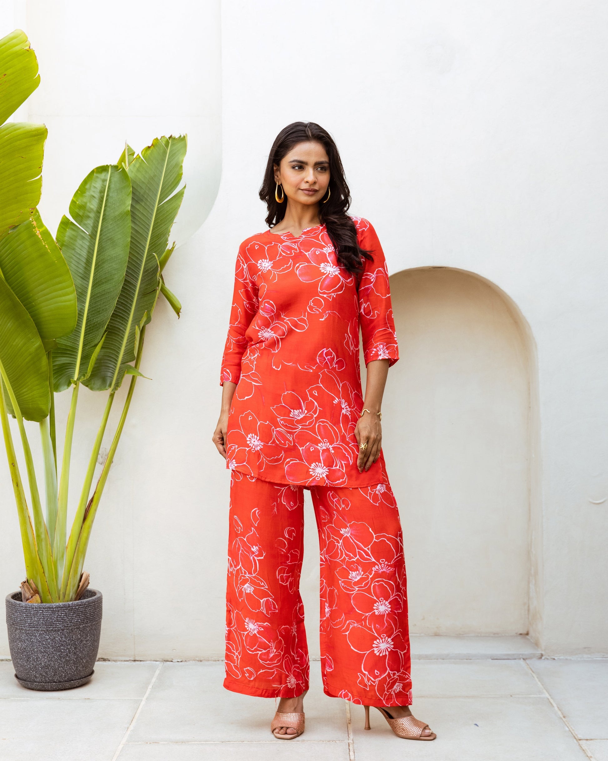 Passionate Red Muslin Floral Co-ord - Hukum Jaipur