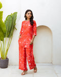 Passionate Red Muslin Floral Co-ord - Hukum Jaipur