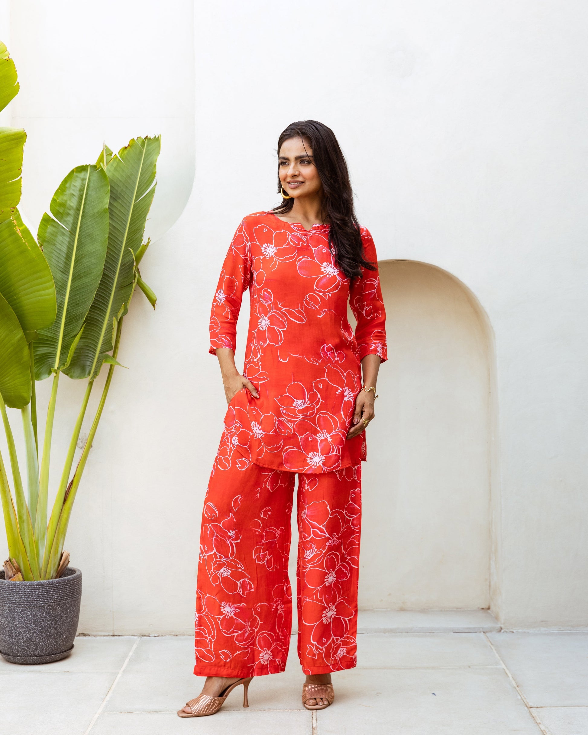 Passionate Red Muslin Floral Co-ord - Hukum Jaipur