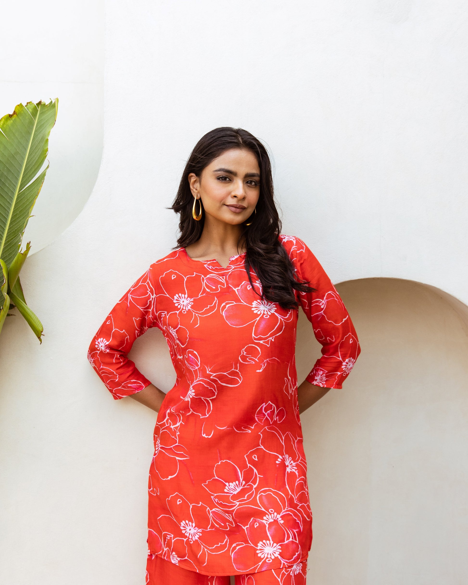 Passionate Red Muslin Floral Co-ord - Hukum Jaipur