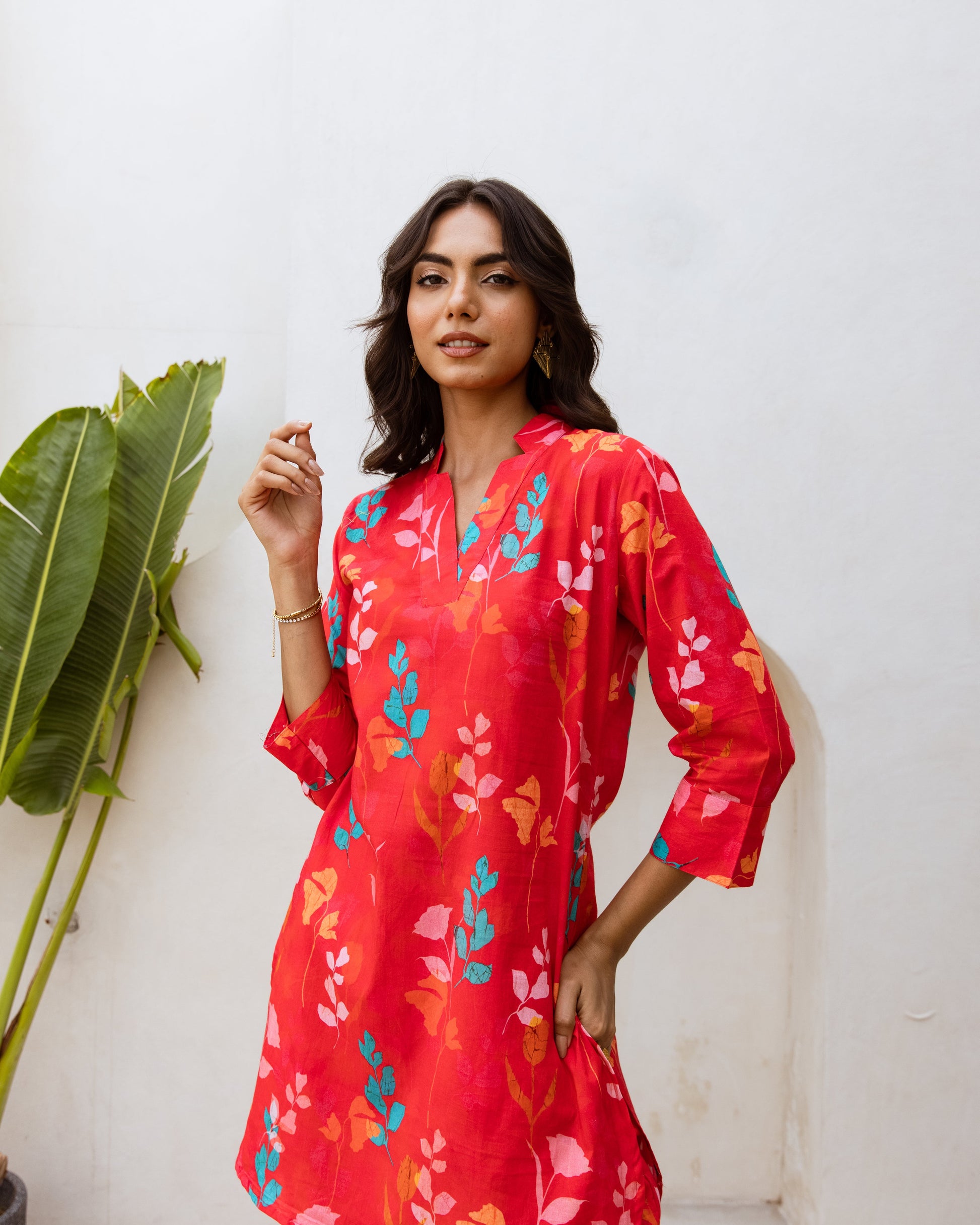 Rosy Radiance: Red Floral Cotton Co-ord Set - Hukum Jaipur